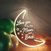 LED Moon Neon Light Sign 'Love You To the Moon And Back' Neon Wall 3D Art for Party